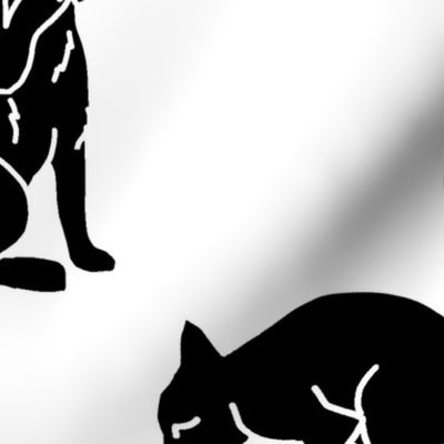 Black Stencil Silhouette Cats on White