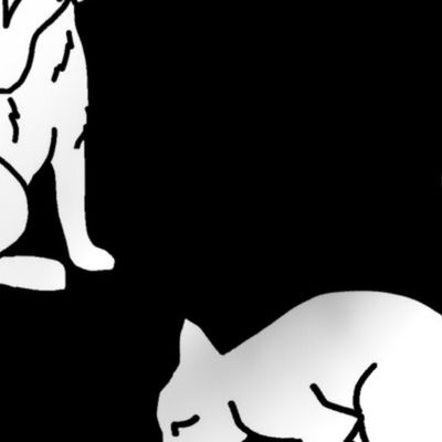 White Stencil Silhouette Cats on Black