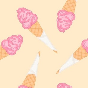 Ice cream cones tossed pink and white on yellow - treat yourself - Large