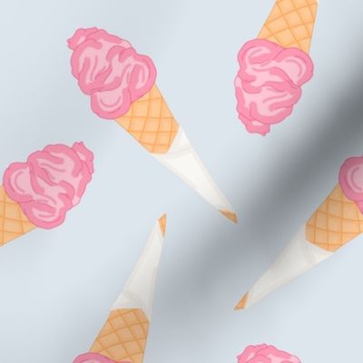 Ice cream cones tossed pink and white on blue - treat yourself - Large