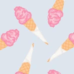 Ice cream cones tossed pink and white on blue - treat yourself - Large