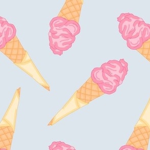 Ice cream cones tossed pink and yellow on blue- treat yourself - Large
