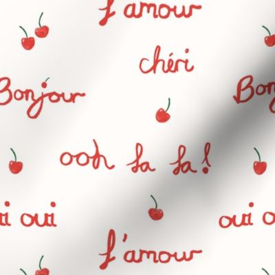 French words red typography mon cheri, cherries, red and cream