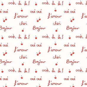 French words red typography mon cheri, cherries, red and cream