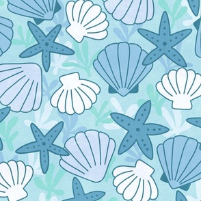 Summer Seashells in Aqua Blue