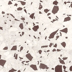 Terrazzo Stracciatella (xxxl scale) | Terrazzo in dark chocolate and cream, marble chips, quartz, polished stone, Italian ice cream, chocolate chips, bathroom and kitchen decor, mid-century minimalism, classic modern mosaic terrazzo print.