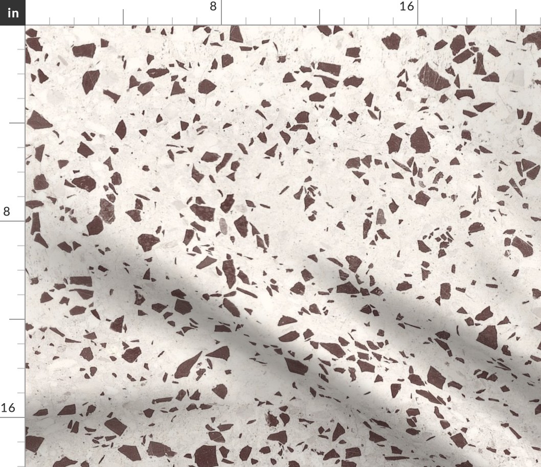 Terrazzo Stracciatella (xxxl scale) | Terrazzo in dark chocolate and cream, marble chips, quartz, polished stone, Italian ice cream, chocolate chips, bathroom and kitchen decor, mid-century minimalism, classic modern mosaic terrazzo print.