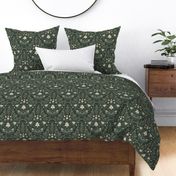 Wildwood flora.  Forest biome. Botanical damask  - Earthy green-Sage green -Medium