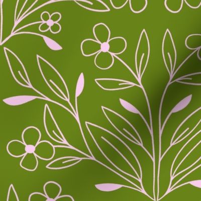 Playful Doodled Blooms - Green