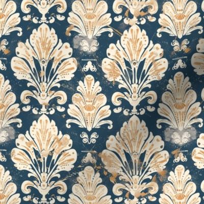 Golden Splendor Baroque Floral Navy Pattern