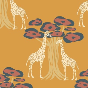 Baobab and girafe on safari Yellow
