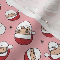 Tossed Quirky Santa Claus - Freehand Christmas Holidays design on pink 