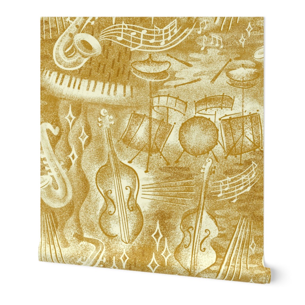 jazz music- mustard and cream - large scale wallpaper 