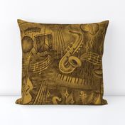 Listening jazz - mustard and charcoal - large scale wallpaper