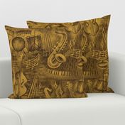 Listening jazz - mustard and charcoal - large scale wallpaper