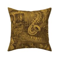 Listening jazz - mustard and charcoal - large scale wallpaper