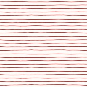 Red on cream wonky thin line stripe
