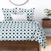 Dots and Circles White and Dark Teal Large