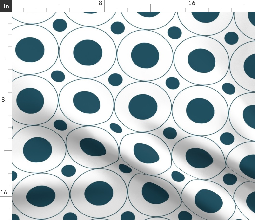 Dots and Circles White and Dark Teal Large