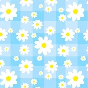 Daisy Pattern Blue Plaid