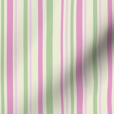 Vertical irregular width candy stripes, mint green and fuchsia pink