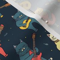 (M) Super Chill Cats Rockin' Electric Guitars | Retro Cool Blue