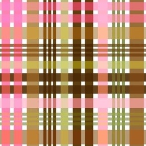 Modern Preppy Gingham // Pink, Green, Brown, White // V4 // Small Scale - 1029 DPI