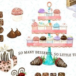 10.5" LARGE So Many Desserts! Chocolate n Cupcakes Watercolor in White by Audrey Jeanne ©