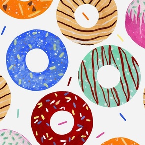 Hand Painted Bright Doughnuts With Decorative Sprinkles Off White Large