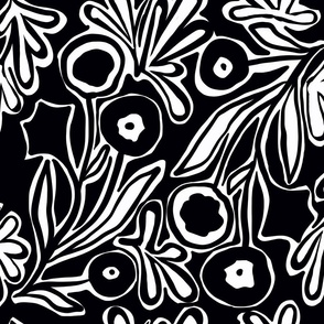 Quirky Diagonal Floral-Black and White