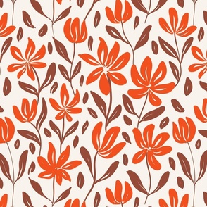 Wildflowers  hand drawn - red and brown 