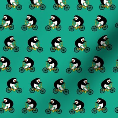 Penguins on bikes - Emerald, small by Cecca Designs