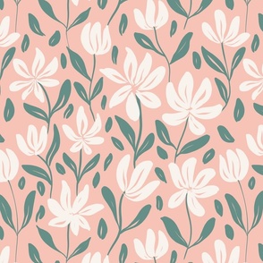 Wildflowers  hand drawn - pink and green