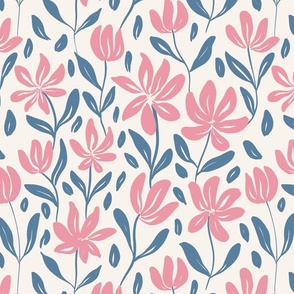 Wildflowers  hand drawn - pink and blue