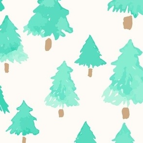 579 - Large scale  Christmas pine tree forest in olive green and brown watercolour