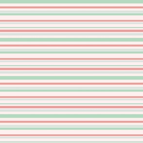 Horizontal irregular width stripes | mint green and coral red