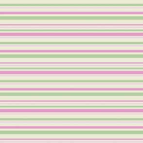 Horizontal irregular width candy stripes, mint green and fuchsia pink 