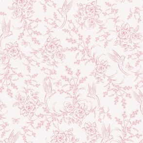 BIRDS AND FLOWERS pink_Grandmillennial Floral LARGE
