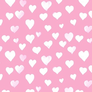 Watercolor Hearts in White and Pastel Pink