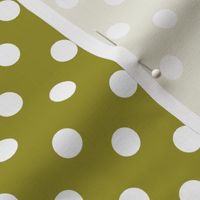 White Polka Dots on Bright Mustard Green Background, S