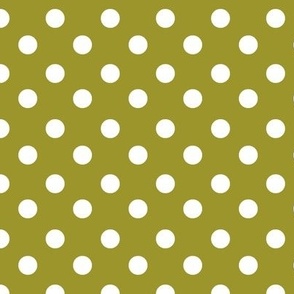 White Polka Dots on Bright Mustard Green Background, S