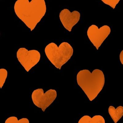 Watercolor Hearts in Orange and Black
