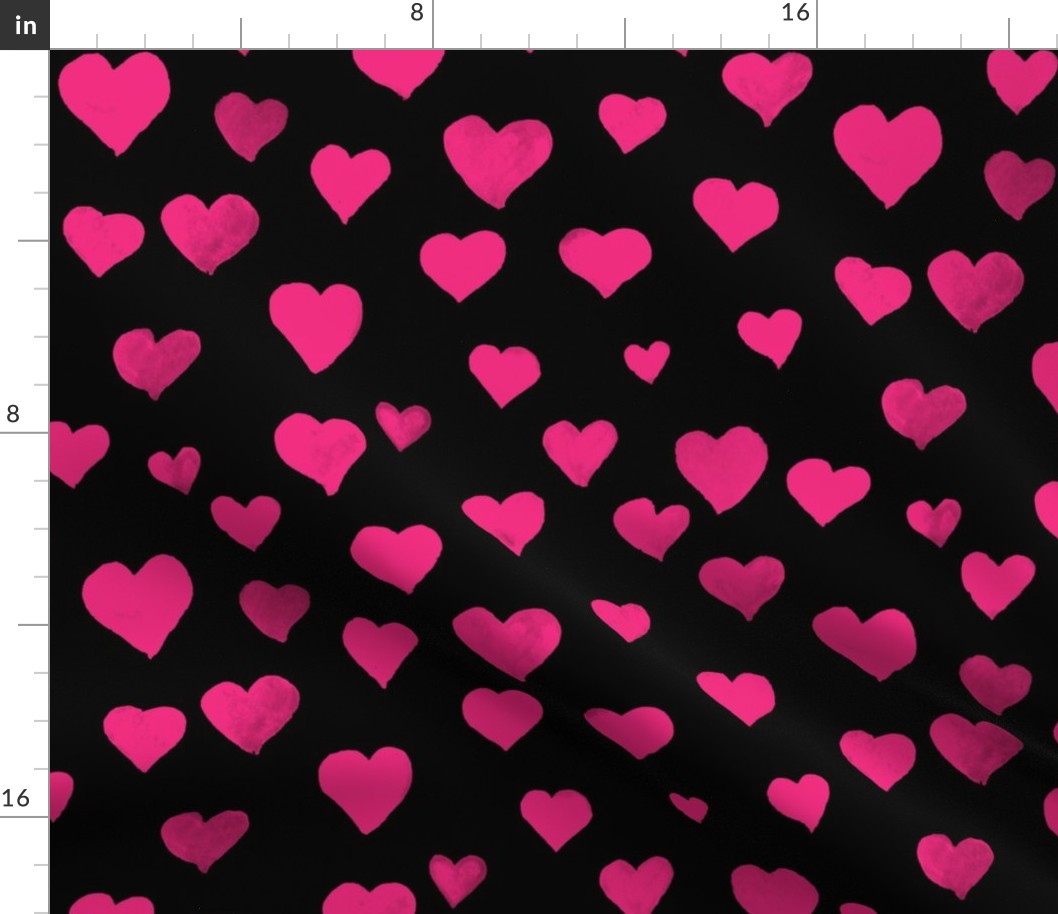 Watercolor Hearts in Pink and Black