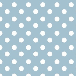 White Polka Dots on Light Grey Blue Background, S