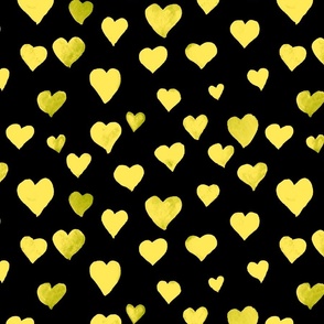 Watercolor Hearts in Yellow and Black