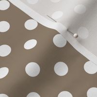 White Polka Dots on Dark Taupe Background, S