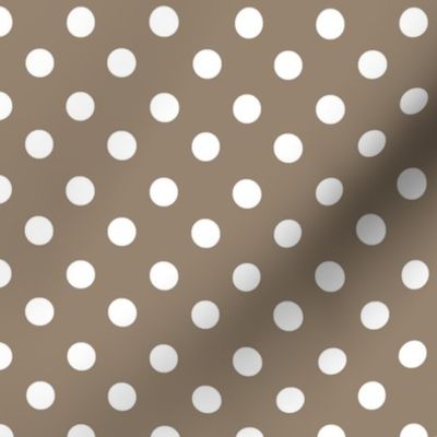 White Polka Dots on Dark Taupe Background, S