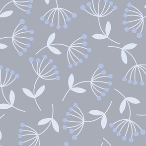 Minimalist Dandelions - Soft Slate Blue - Floral - Flowers - Monochromatic Blue - Botanicals - Nature - Delicate - Elegant - Home Decor