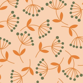 Minimalist Dandelions - Orange and Olive Green - Floral - Flowers - Earth Tones - Boho - Botanicals - Nature - Delicate - Home Decor