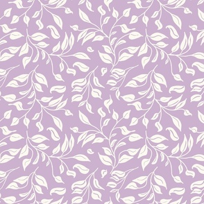  Vines and Leaves in Ivory on a Light Purple Background | Nature Inspired Pattern | Wisteria Vines and Leaves | Lavender Background